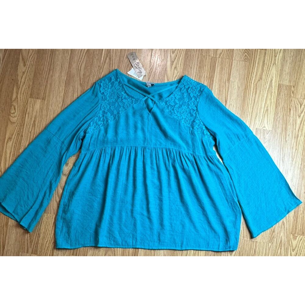 Como Vintage Tunic Top Women Size Large Bell Sleeves Bohemian Lace NEW